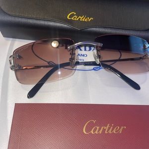 Cartier C-Decor Silver Frame Rimless Brown Tint